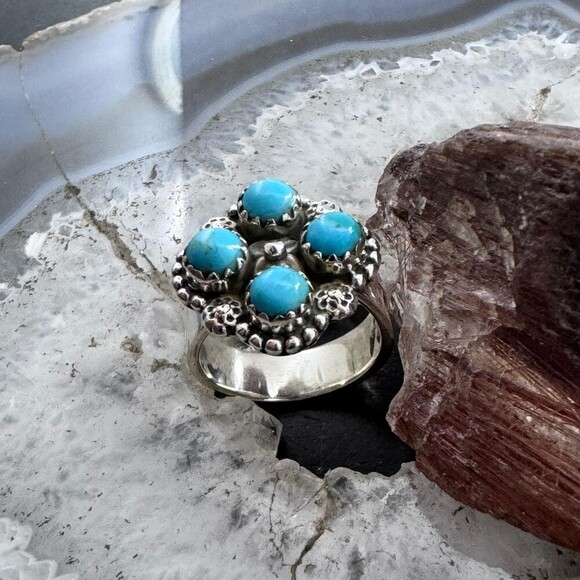 Sterling Silver Southwestern Style 4 Composite Turquoise Adjustable Ring - Picture 4 of 10